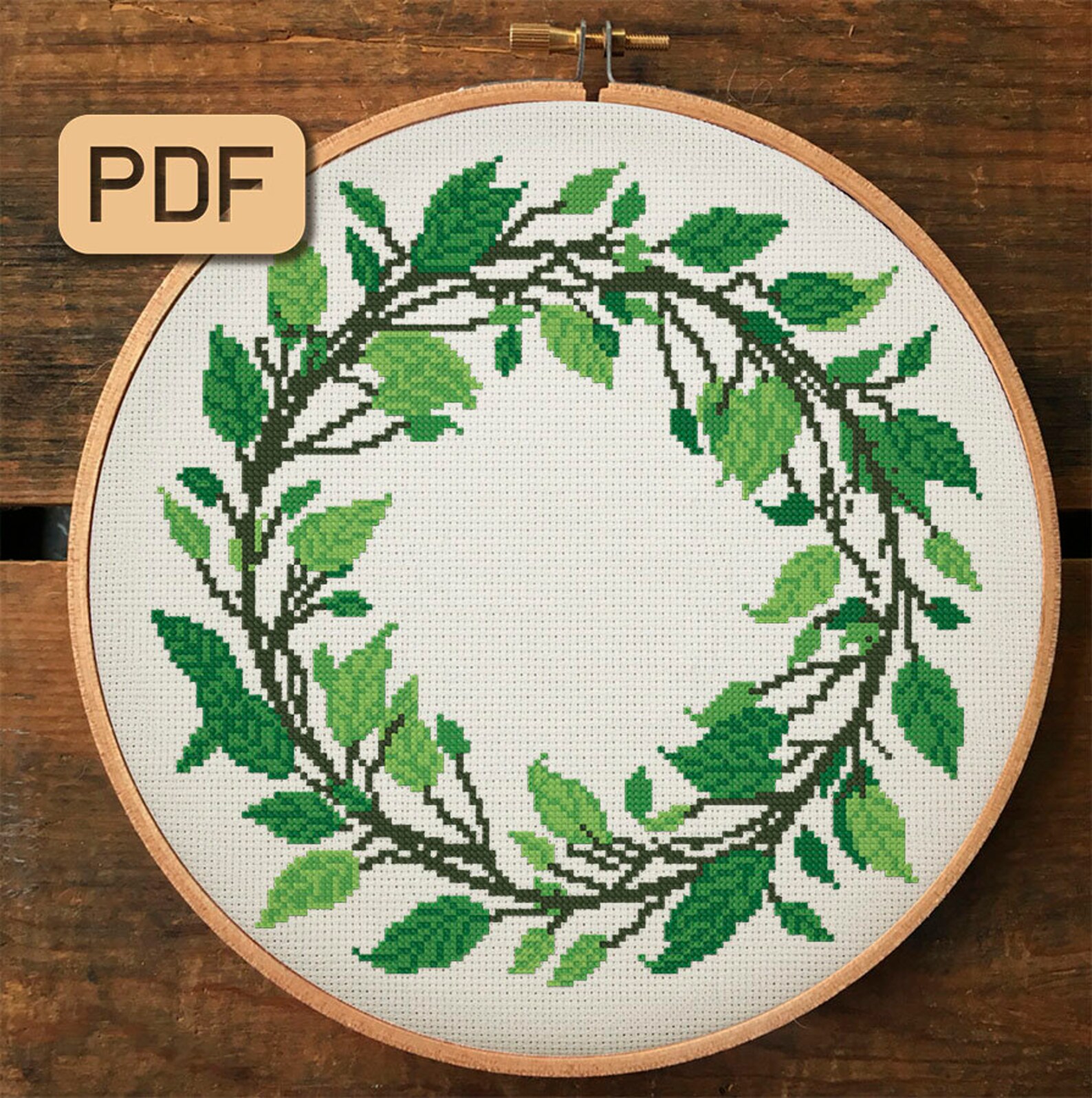 Leafy Wreath Cross Stitch Pattern Leaf Border Cross Stitch Etsy
