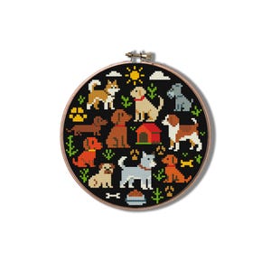 Dogs Cross Stitch Pattern: Animal Needlepoint Sampler (PDF Pattern)