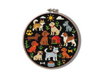 Dogs Cross Stitch Pattern: Animal Needlepoint Sampler (PDF Pattern)