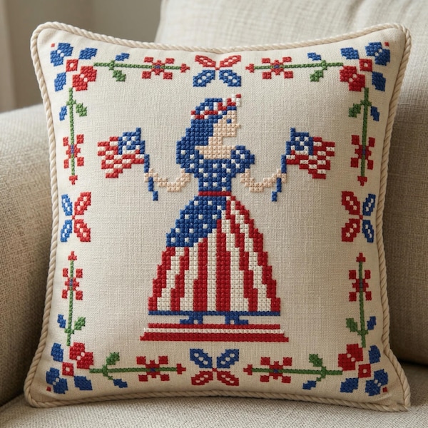 Patriotic Cross Stitch Pattern: Lady of the Flag USA Xstitch Design (PDF Chart)