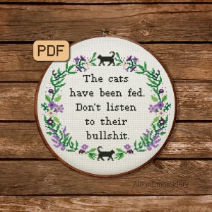 Lustiges Katzen Kreuzstich Stickmuster: Snarky Stickdatei