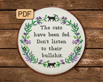 Lustiges Katzen Kreuzstich Stickmuster: Snarky Stickdatei