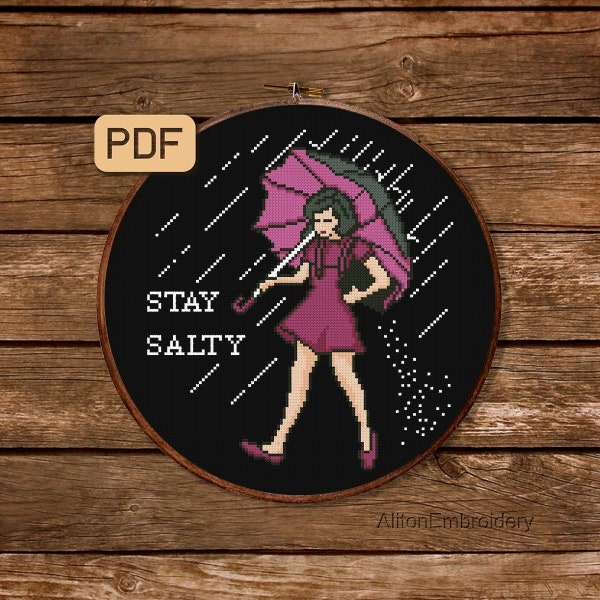 Stay Salty Cross Stitch Pattern, Funny Embroidery Design, Girl Crossstitch PDF, Instant Download