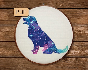 Galaxy Dog Cross Stitch Pattern, Labrador Retriever Crossstitch PDF, Animal Embroidery Design, Instant Download