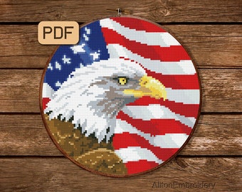 American Eagle USA Flag Cross Stitch Pattern (PDF)