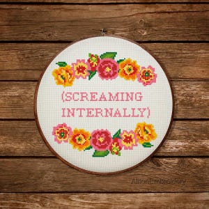 Funny &#39;Screaming Internally&#39; Cross Stitch Pattern (PDF Download)