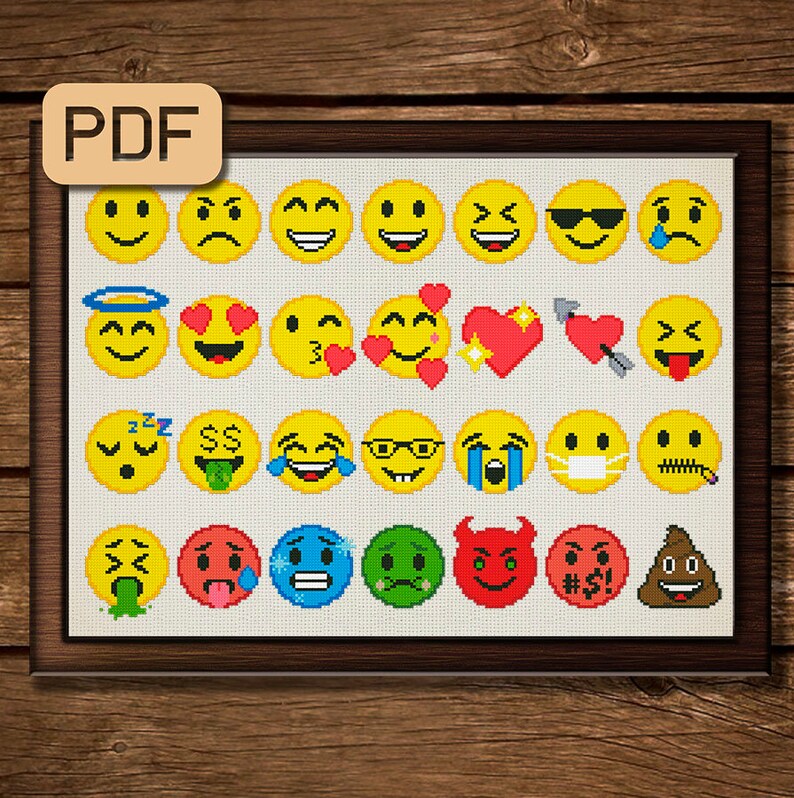 Emoji Cross Stitch Pattern Symbol Digital Pdf Award Winning Store Funny Smiley