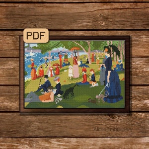 Famous Painting Cross Stitch Pattern, Fine Art Crossstitch PDF, A Sunday Afternoon on the Island of La Grande Jatte Embroidery Artwork