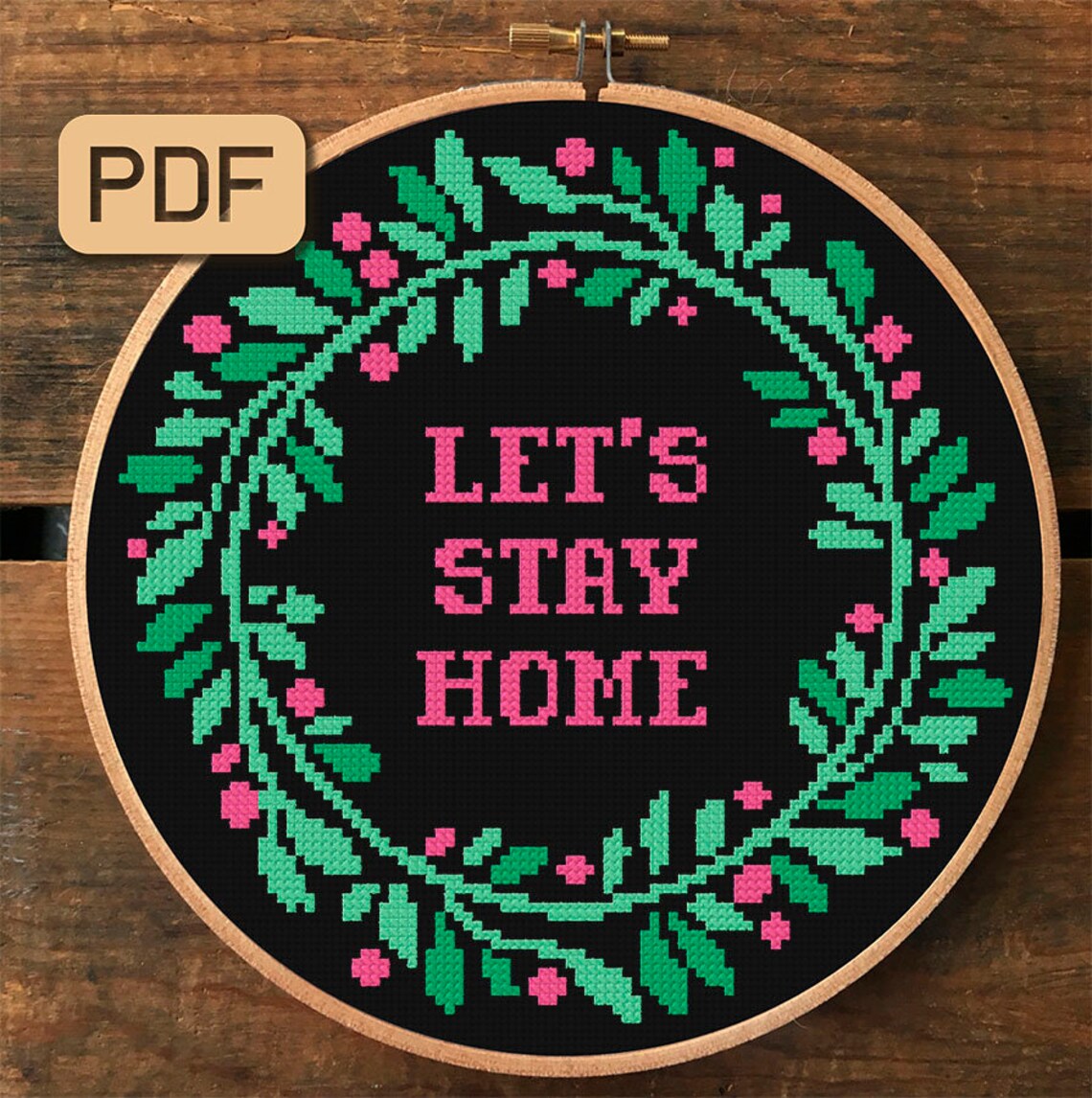 Let's stay home cross stitch pattern Housewarming | Etsy