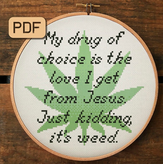 Pot Leaf Cross Stitch Pattern Funny Cross Stitch Pdf Weed Etsy