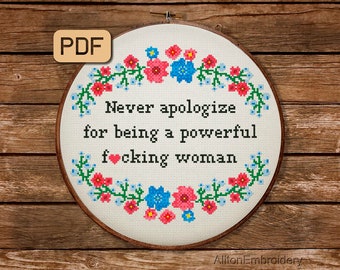 Patrón de punto de cruz feminista: Bordado de mujer poderosa (Patrón PDF)