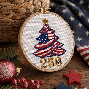 250 Years of America Cross Stitch Pattern: Patriotic Christmas Tree Crossstitch Chart (PDF Design)