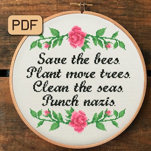 Motif de point de croix message environnemental impertinent (téléchargement PDF)