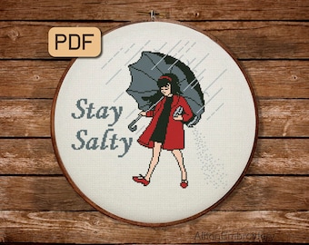 Stay Salty Cross Stitch Pattern, Funny Crossstitch PDF, Girl Embroidery Design, Instant Download