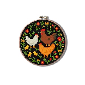 Huhn Kreuzstichmuster, Kreuzstichmuster Huhn, Kreuzstich Vorlage, Stickmuster Vorlage, Stickmuster Vorlage, Cottagecore Stickmuster