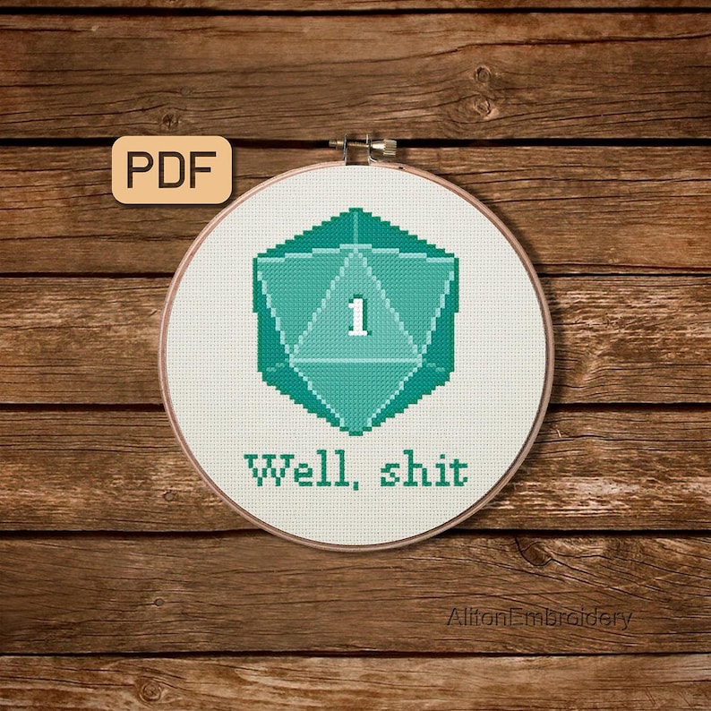 D20 Cross Stitch Pattern Well Shit D&D Needlepoint Pdf Instant Download ...