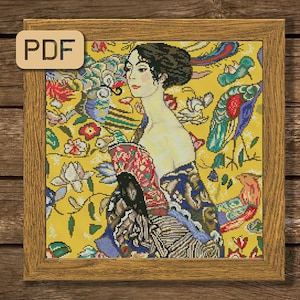 Klimt Dame mit Fächer Kreuzstichmuster: Fine Art Embroidery (PDF)