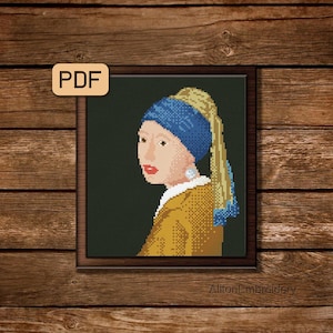 Famous Painting Cross Stitch Pattern Fine Art Cross Stitch PDf  Girl With Pearl Earring Xstitch Artwork Instant Download