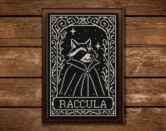 Spooky Vampire Raccoon Cross Stitch Pattern: Funny Gothic Dracula Tarot Xstitch (PDF Design)