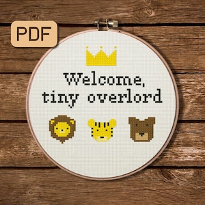 Welcome tiny overlord cross stitch pattern Baby cross stitch pdf Funny needlepoint Instant download