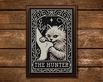 Funny Cat Tarot Cross Stitch Pattern: Spooky Gothic Embroidery Design (PDF Chart)