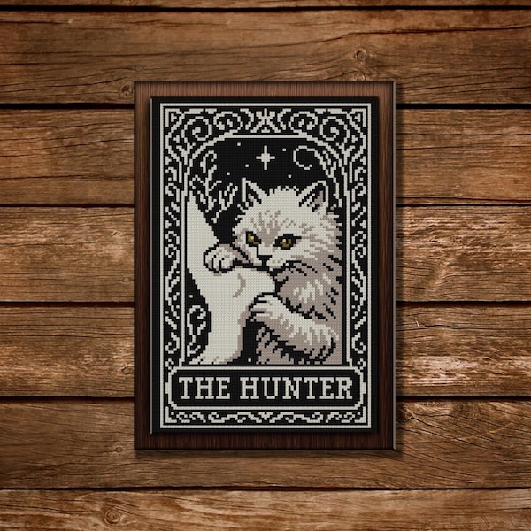 Funny Cat Tarot Cross Stitch Pattern: Spooky Gothic Embroidery Design (PDF Chart)