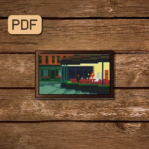 Nighthawks cross stitch pattern Mini art cross stitch painting Edward Hopper needlepoint artwork Small cross stitch pdf Instant download