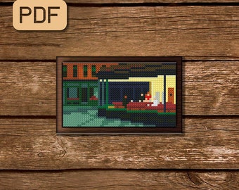 Nighthawks Kreuzstich Stickmuster: Edward Hopper Inspiriertes Minibild (PDF Download)