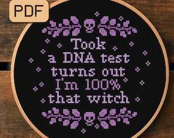 Funny Witch Cross Stitch Pattern: DNA Test Quote (PDF Download)