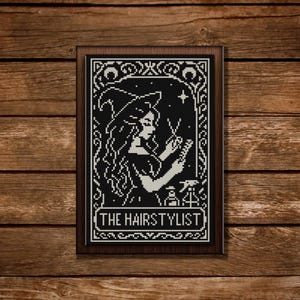 Hairstylist Tarot Cross Stitch Pattern: Gothic Witch Hairdresser Embroidery Chart (PDF Design)