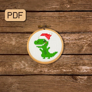 Weihnachten T-Rex Kreuzstichmuster, Mini Kreuzstich Design, lustiges Weihnachtskreuzstichmuster PDF