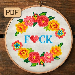 Modern cross stitch pattern F*ck Funny cross stitch pdf Instant download