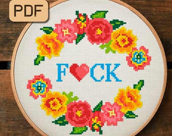 Modern cross stitch pattern F*ck Funny cross stitch pdf Instant download