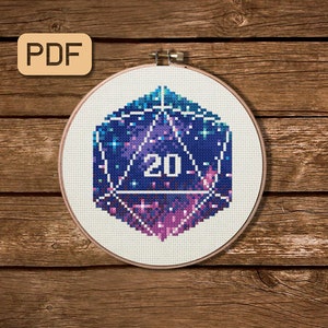 D20 cross stitch pattern Galaxy dice needlepoint D&D cross stitch pdf