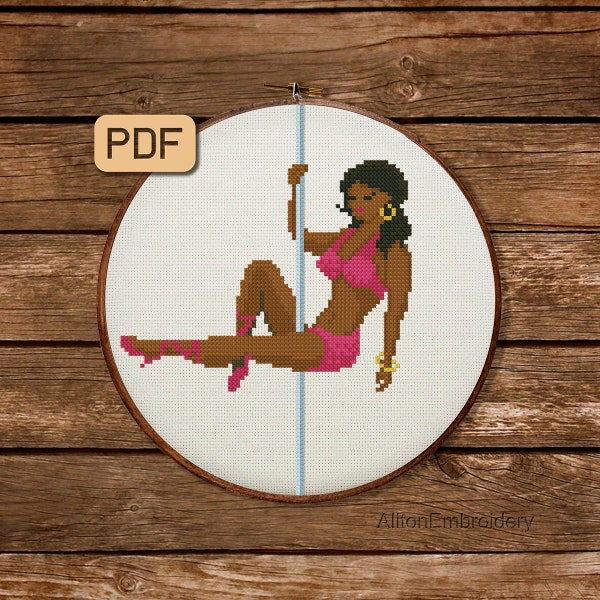 Pole Dancing Cross Stitch Pattern, Fitness Crossstitch PDF, Acrobatic Embroidery Design, Digital Download