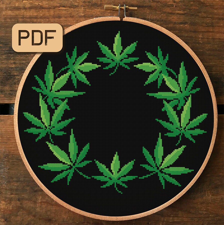 Weed Border Cross Stitch Pattern Cannabis Leaf Wreath Cross - Etsy