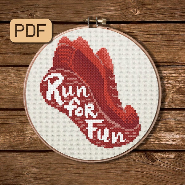 Run For Fun Cross Stitch Pattern, Sneaker Cross Stitch Pattern PDF, Running Cross Stitch Design