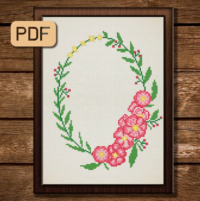 Floral Border Cross Stitch Pattern Flower Wreath Needlepoint Etsy