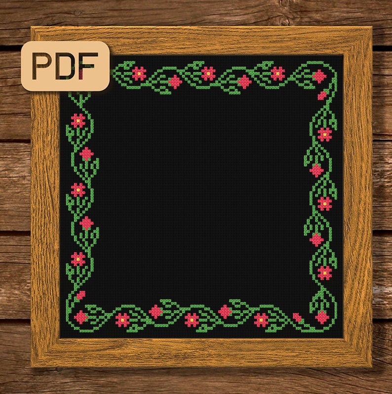 Floral Border Cross Stitch Pattern Flowers Needlepoint Easy Etsy