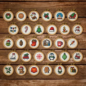 30 Mini Christmas Cross Stitch Patterns Bundle: Tiny Xmas Needlepoint Charts Set (PDF Designs)