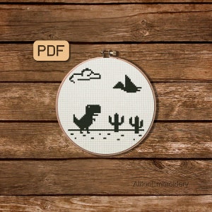 Funny T-Rex Cross Stitch Pattern, Dinosaur Crossstitch PDF, Dino Embroidery Design, Instant Download