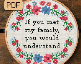 Funny Family Cross Stitch Pattern: Snarky Needlepoint (PDF Download)