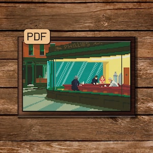 Fine Art Cross Stitch Pattern Famous Paintings Cross Stitch PDF Edward Hopper Nighthawks Embroidery Artwork Digital Download