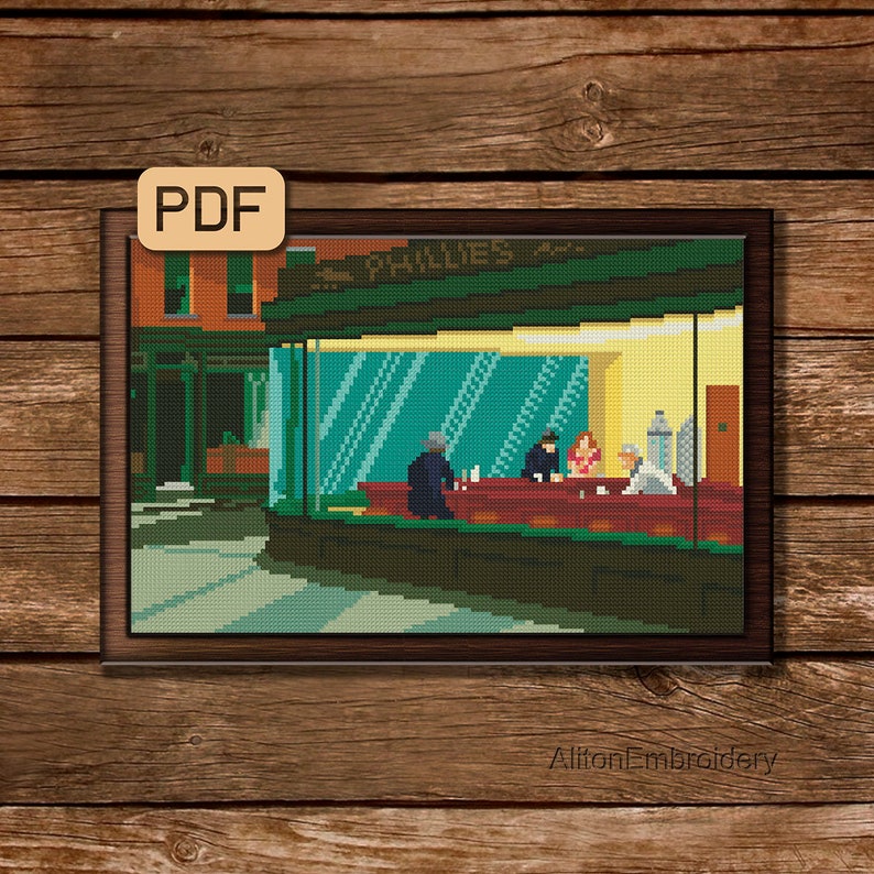 Famous Painting Cross Stitch Pattern Nighthawks Crossstitch Etsy