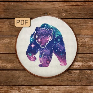 Galaxy Bear Cross Stitch Pattern: Animal Silhouette (PDF Pattern)