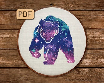 Patrón de punto de cruz de oso galáctico: silueta de animal (patrón PDF)