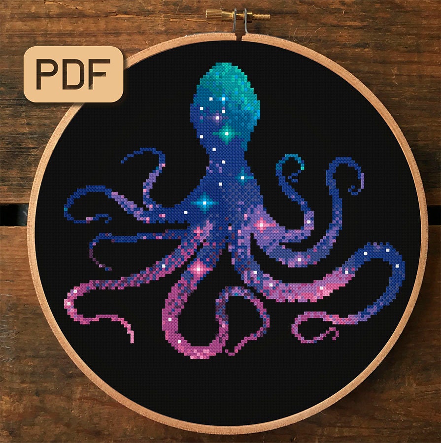 Octopus Cross Stitch Pattern PDF Galaxy Animal Sea Creature Etsy