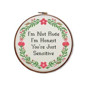 I&#39;m Not Rude Cross Stitch Pattern Funny Needlepoint Chart Sarcastic Embroidery Design Snarky Crossstitch Pattern Xstitch PDF