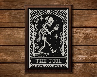 The Fool Tarot Cross Stitch Pattern: Funny Gothic Needlepoint Chart (PDF Design)