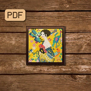 Klimt &#39;Lady with Fan&#39; Cross Stitch Pattern: Mini Art (PDF Download)